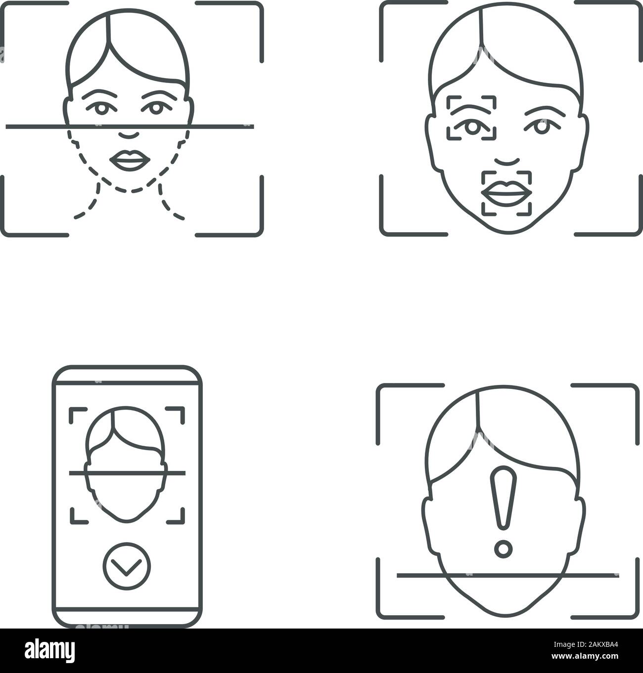facial recognition linear icons set thin line contour symbols face scanning process markers and points smartphone app id scan unidentified isola 2AKXBA4